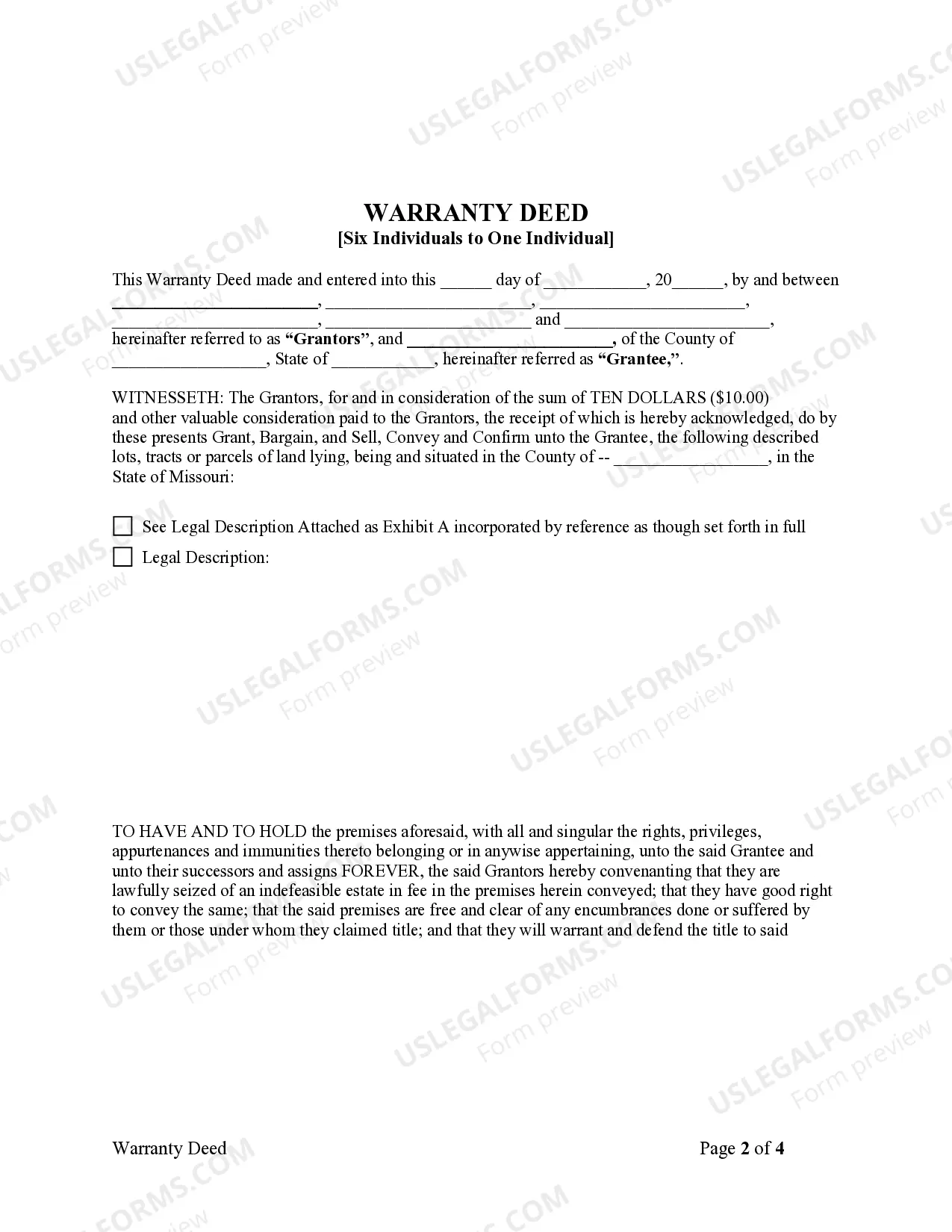 Preview Warranty Deed from Six Grantors to One Grantee