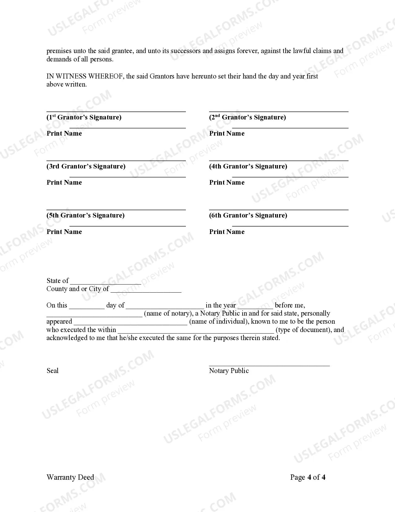 Preview Warranty Deed from Six Grantors to One Grantee