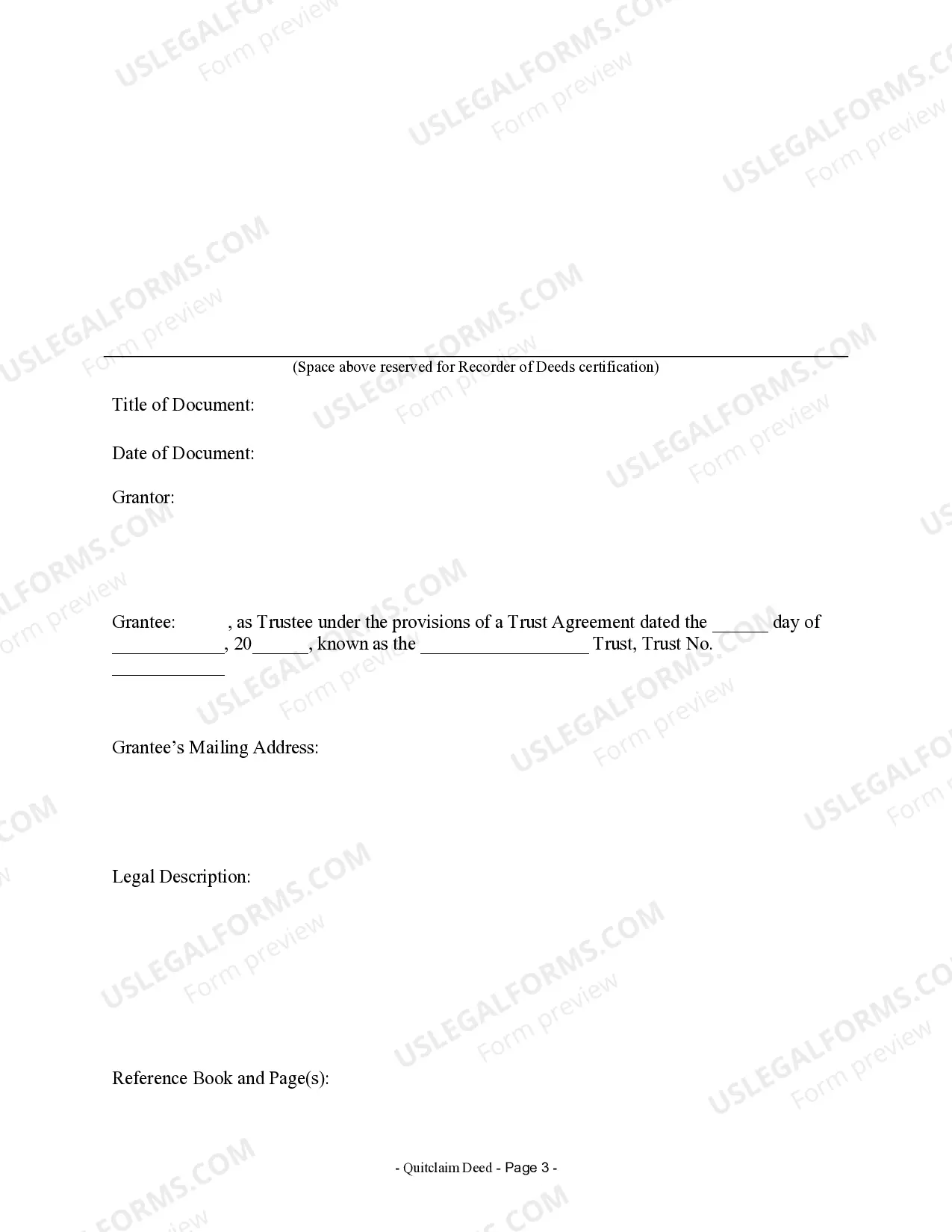 Preview Quitclaim Deed - Individual to a Trust