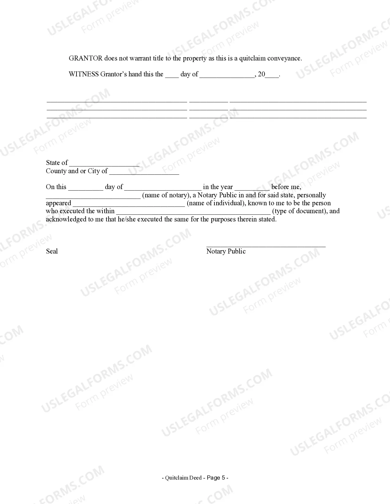 Preview Quitclaim Deed - Individual to a Trust