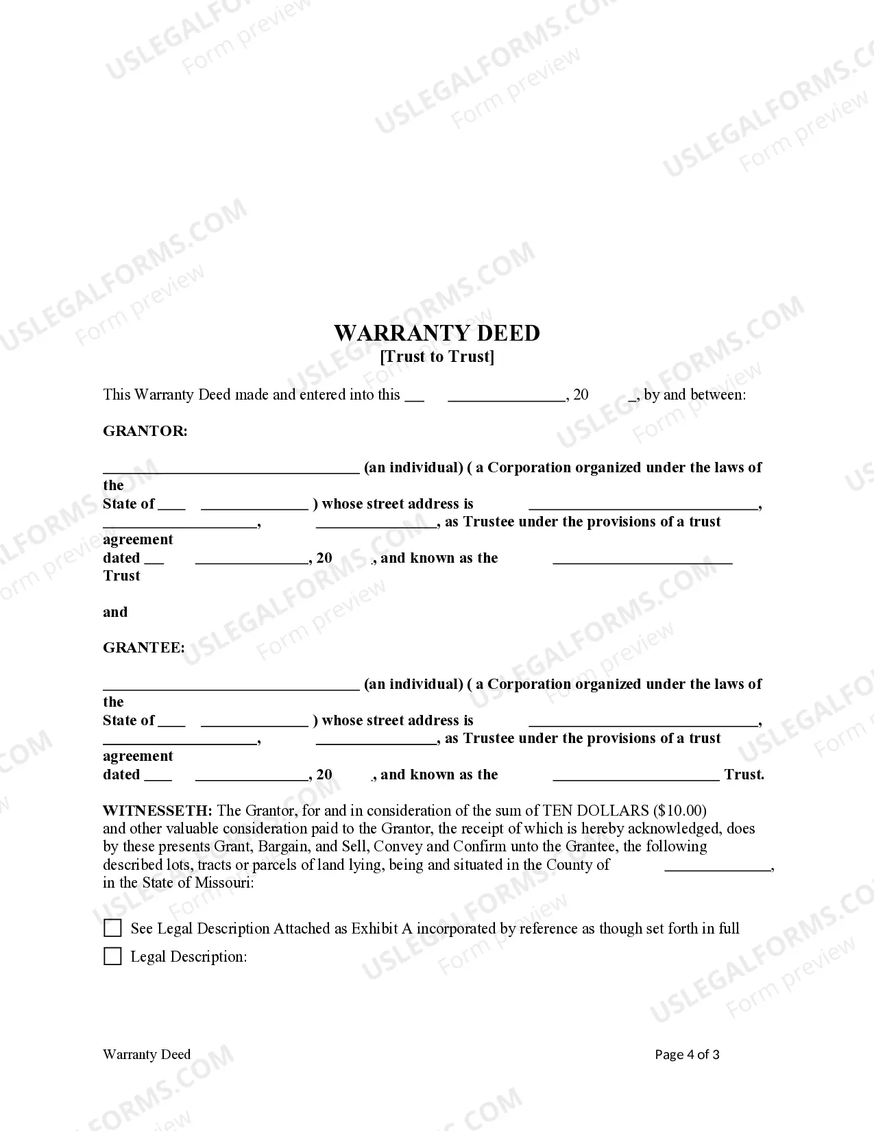 Preview Warranty Deed - Trust to Trust