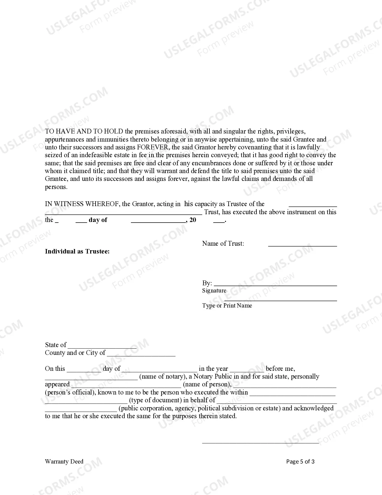 Preview Warranty Deed - Trust to Trust