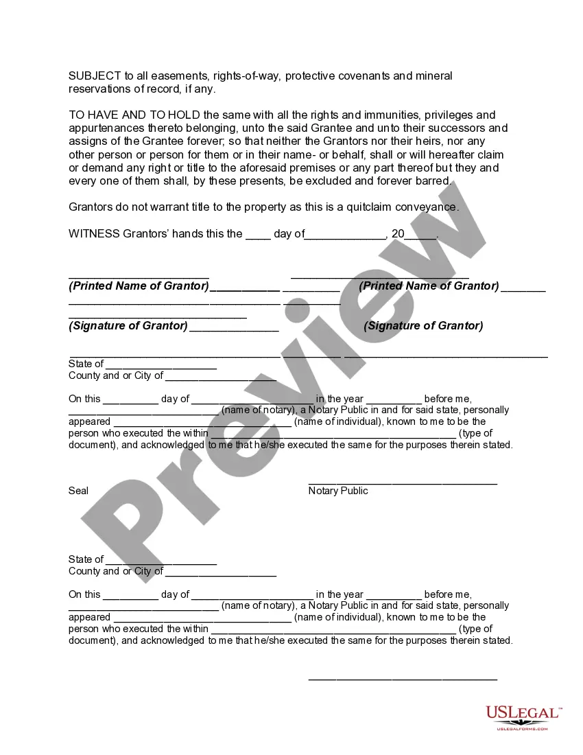 Preview Quitclaim Deed from Ex-Husband and Ex-Wife to Themselves Changing Title from Tenants by the Entirety to Tenants in Common Pursuant to Divorce Decree