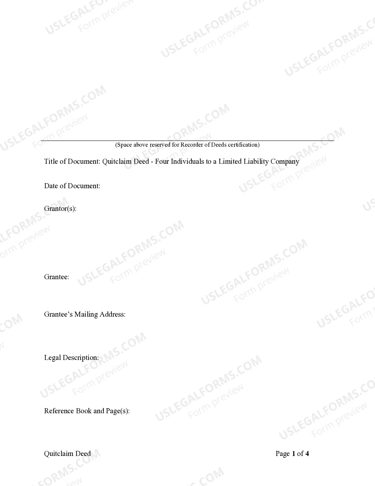 Preview Quitclaim Deed - Four Individuals to a Limited Liability Company