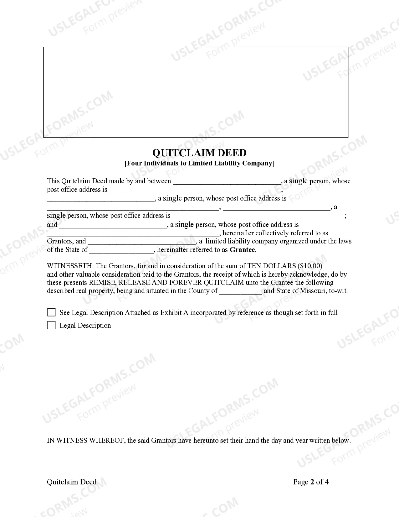 Preview Quitclaim Deed - Four Individuals to a Limited Liability Company