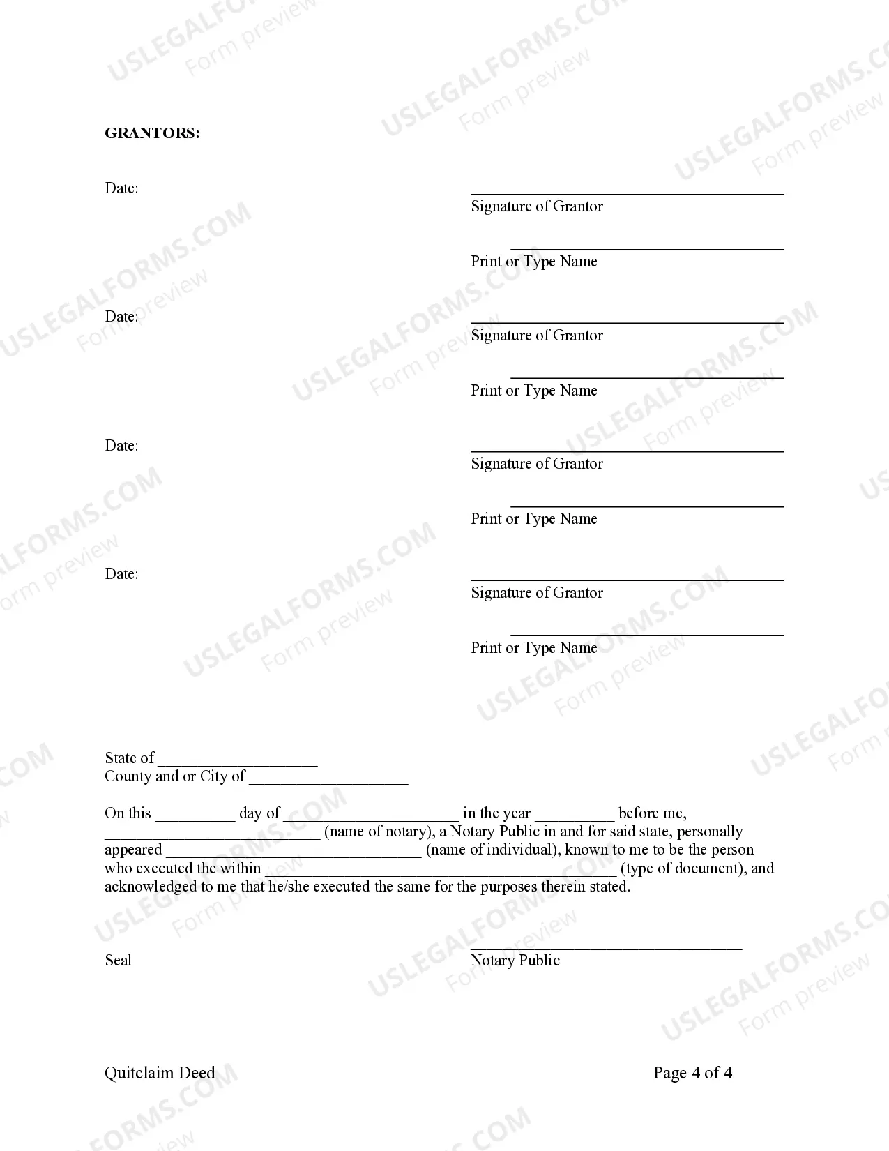 Preview Quitclaim Deed - Four Individuals to a Limited Liability Company