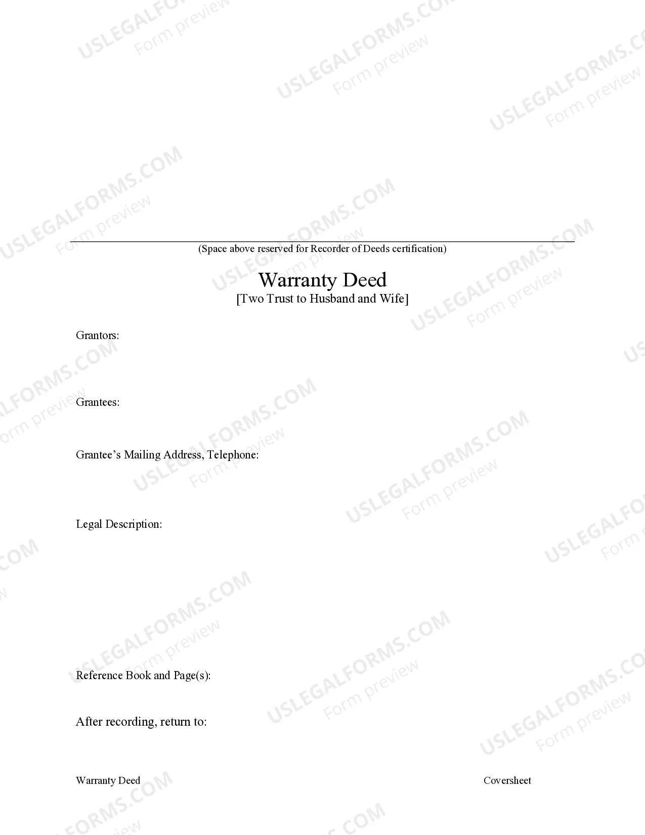 Preview Warranty Deed from Two Trusts to Husband and Wife