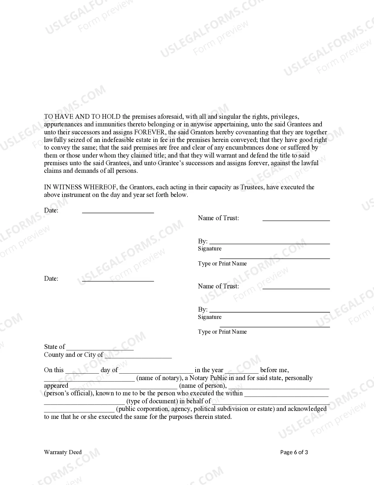 Preview Warranty Deed from Two Trusts to Husband and Wife