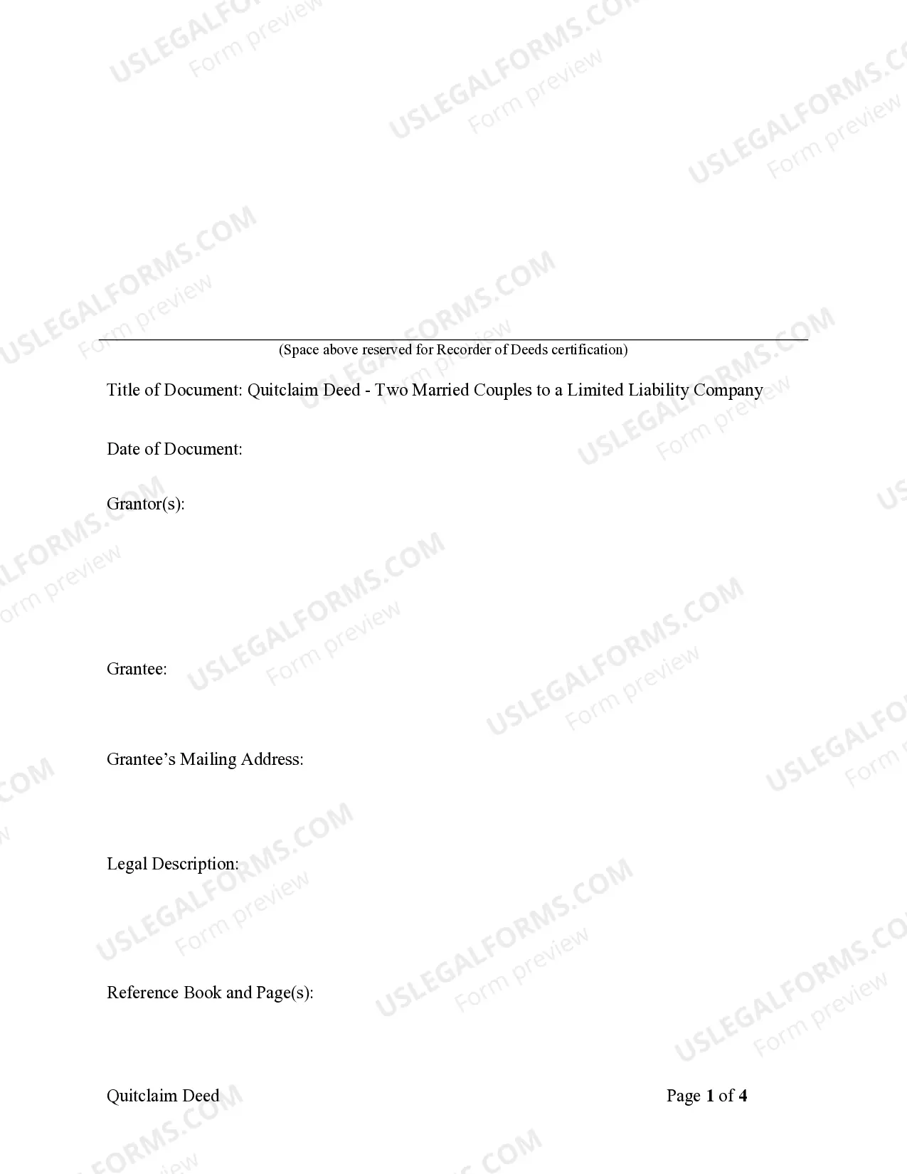 Preview Quitclaim Deed - Two Married Couples to a Limited Liability Company