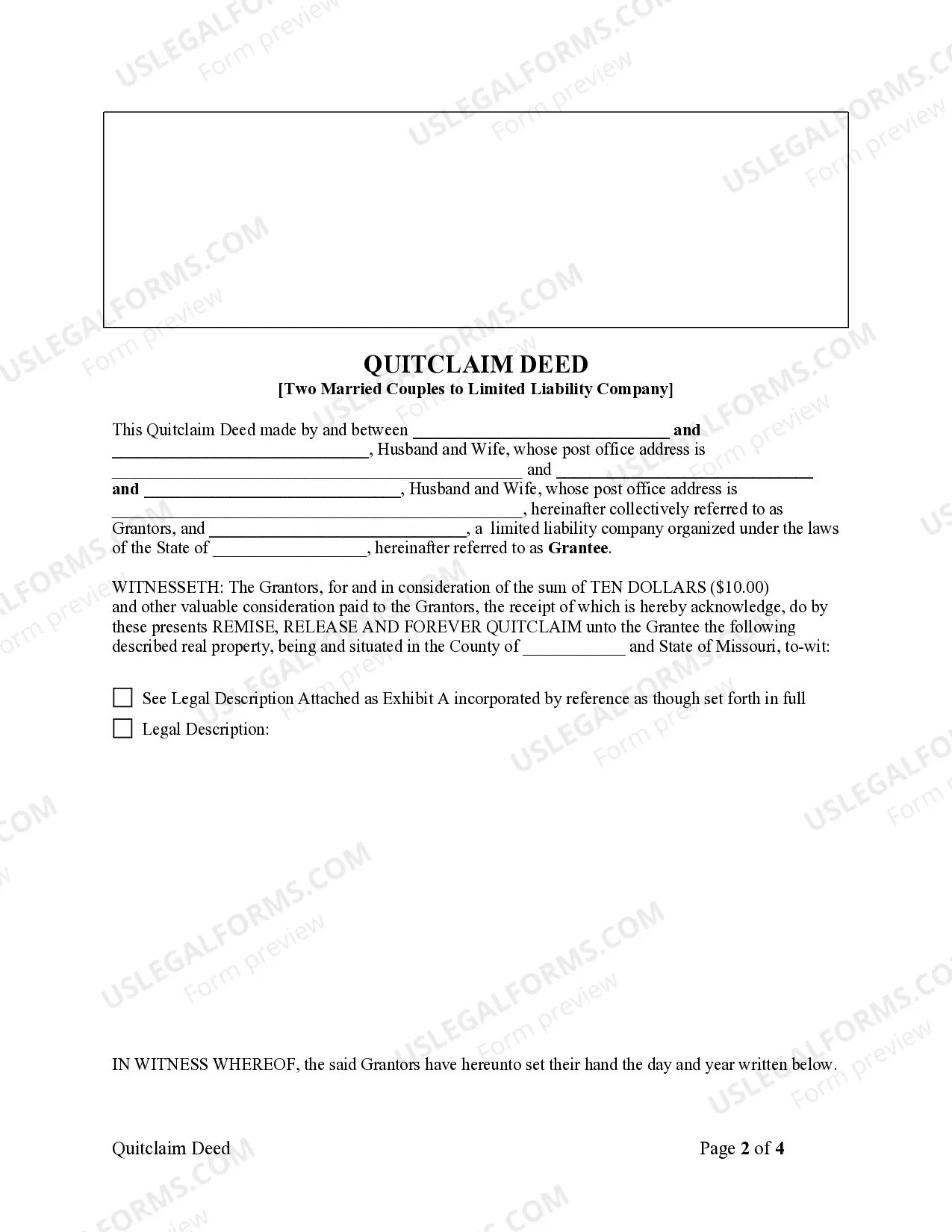 Preview Quitclaim Deed - Two Married Couples to a Limited Liability Company