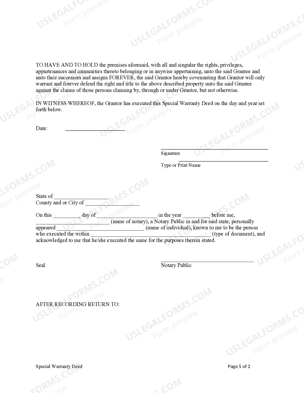 Preview Special Warranty Deed