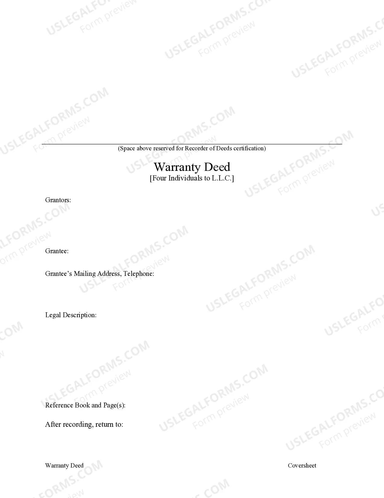Preview Warranty Deed from Four Individuals to a Limited Liability Company (LLC)