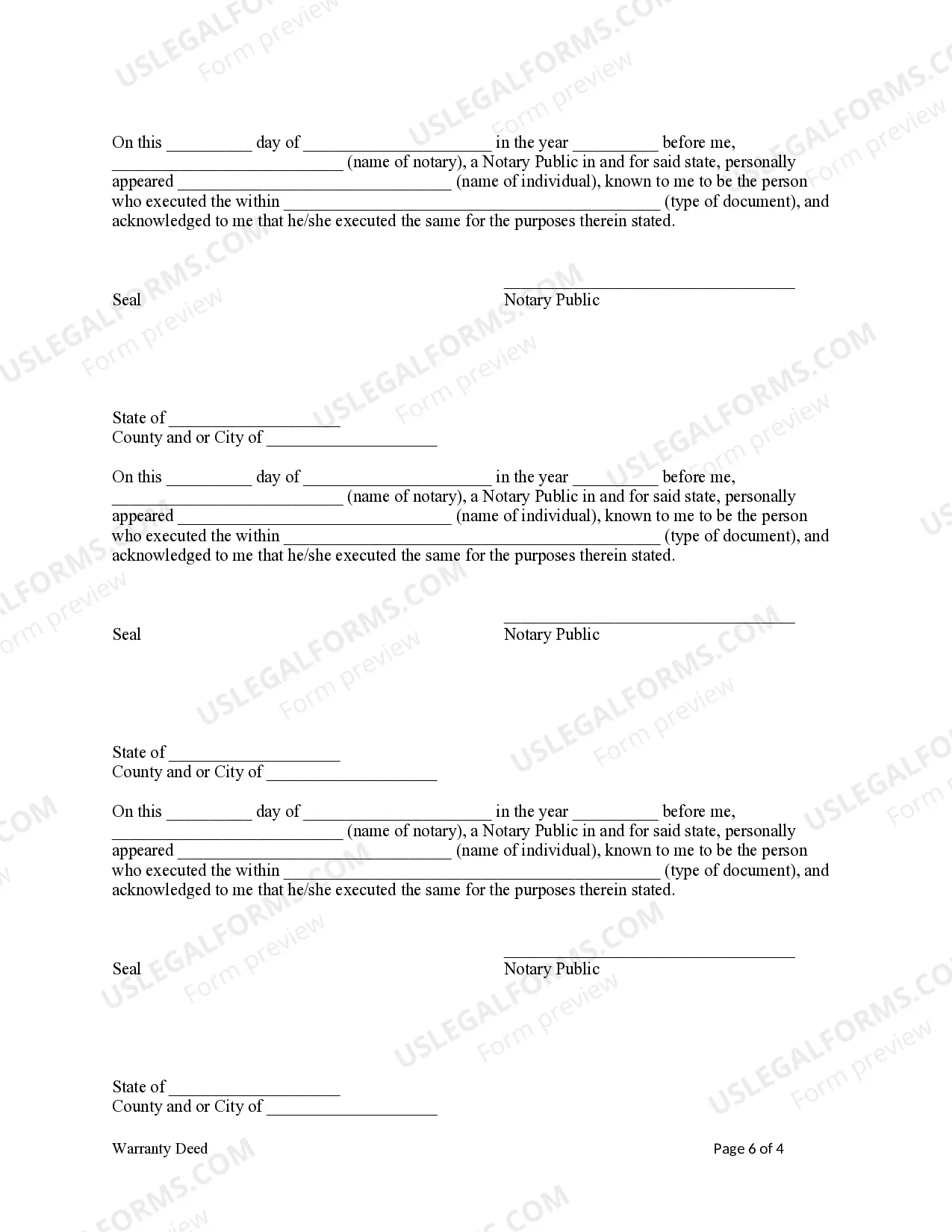 Preview Warranty Deed from Four Individuals to a Limited Liability Company (LLC)