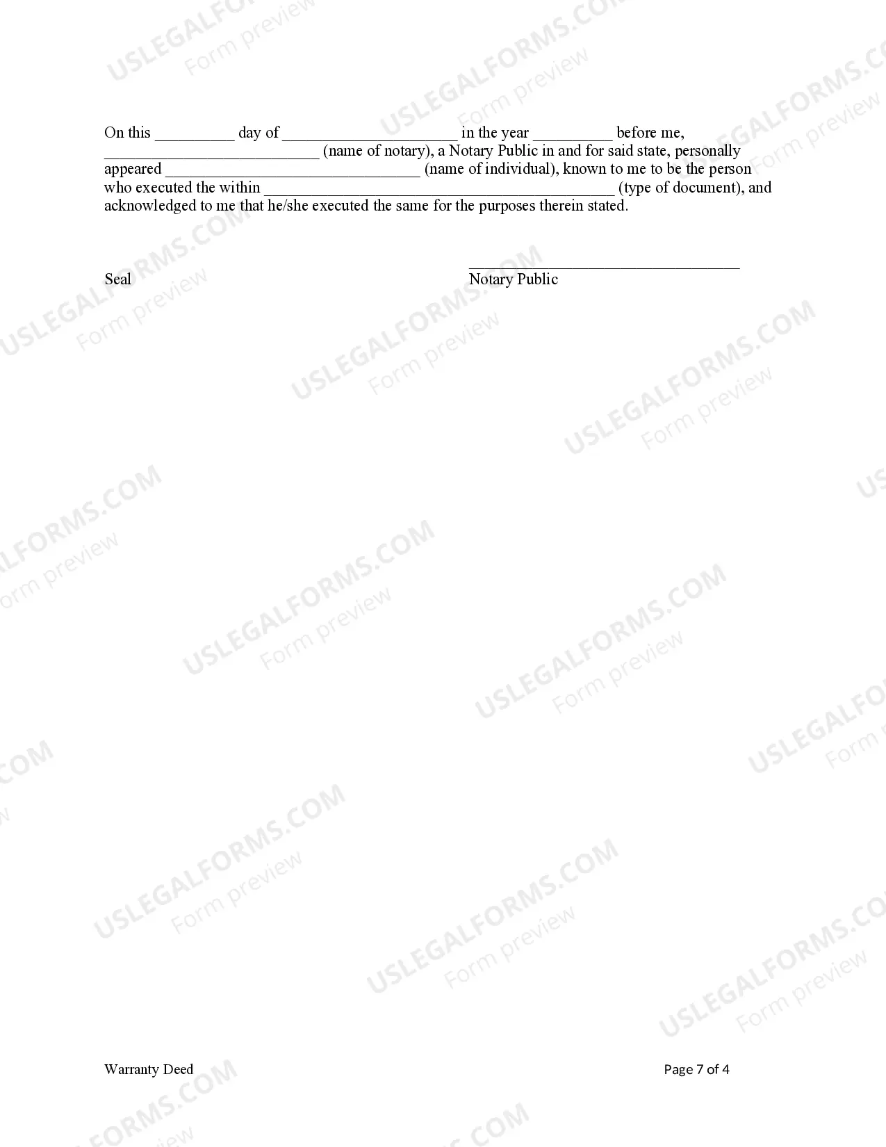 Preview Warranty Deed from Four Individuals to a Limited Liability Company (LLC)