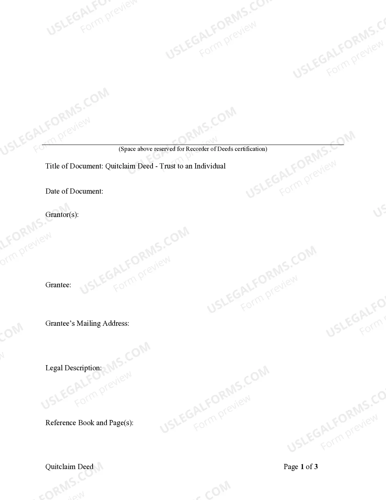 Preview Quitclaim Deed - Trust to an Individual