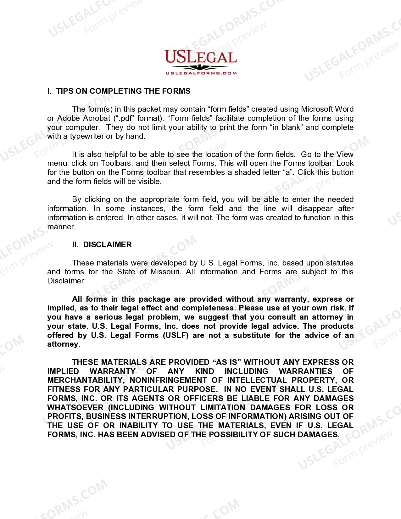 Missouri Special Warranty Deed from a Trust to an Individual - Special ...
