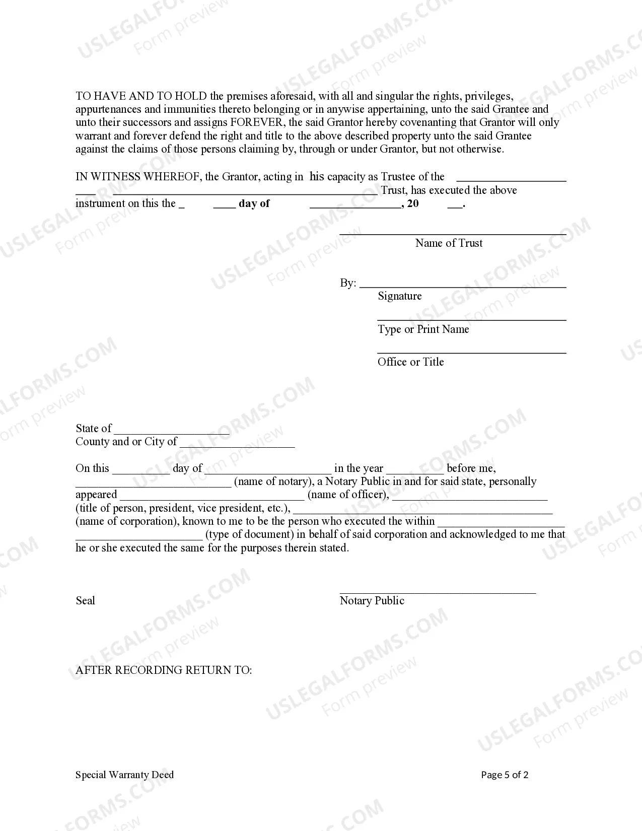 Preview Special Warranty Deed from a Trust to an Individual