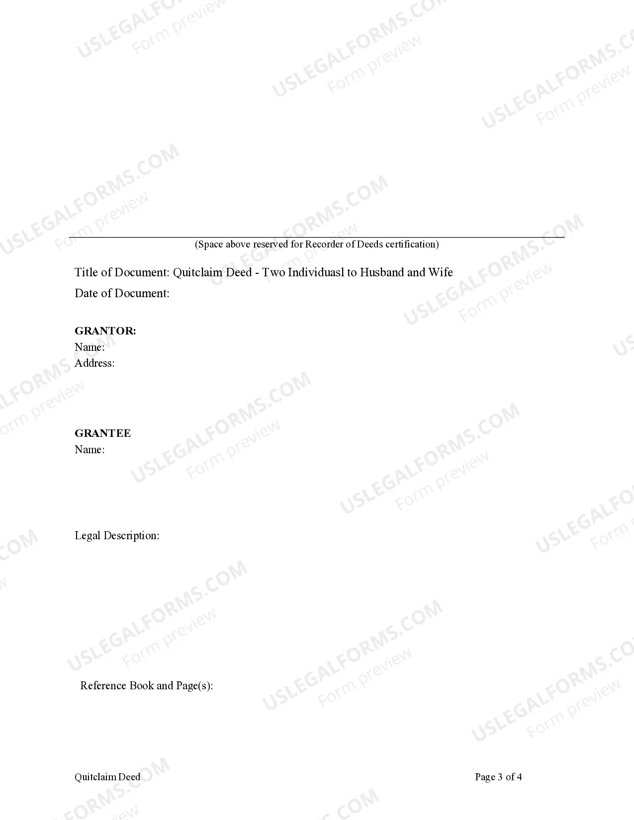 Preview Quitclaim Deed by Two Individuals to Husband and Wife
