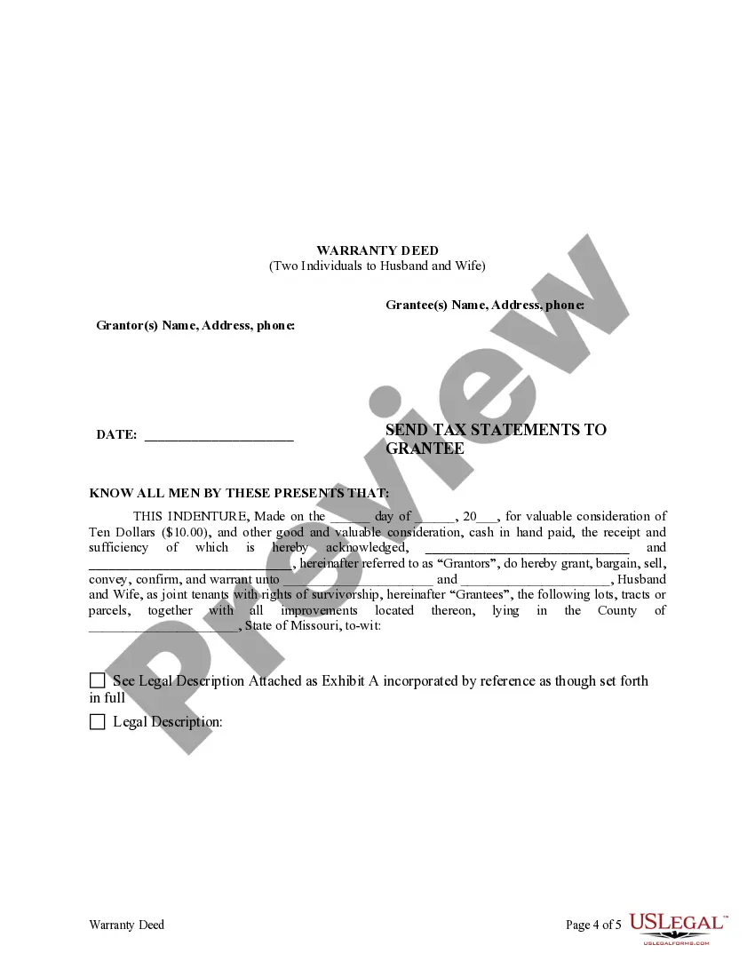 Preview Warranty Deed from two Individuals to Husband and Wife