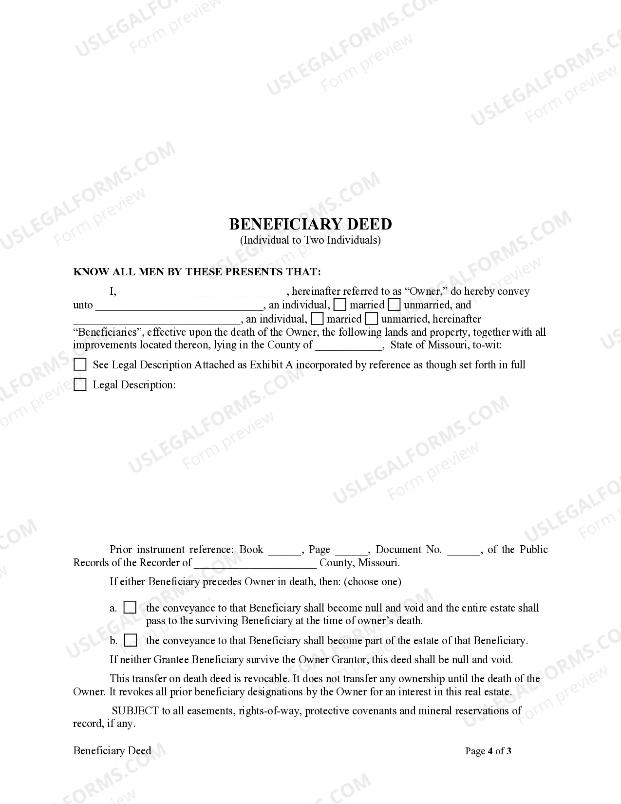 Preview Transfer on Death Deed or TOD - Beneficiary Deed for One Individual to Two Individuals