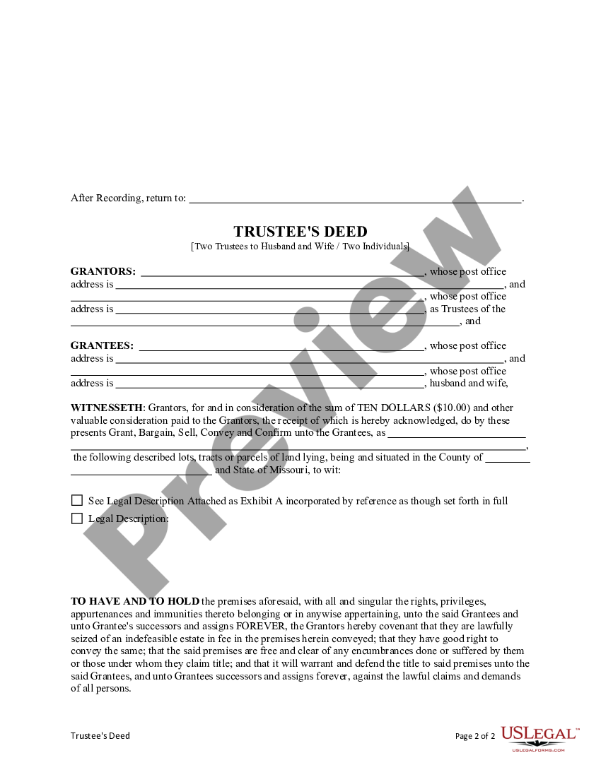 Missouri Trustees Deed Trustees Deed Us Legal Forms 1172