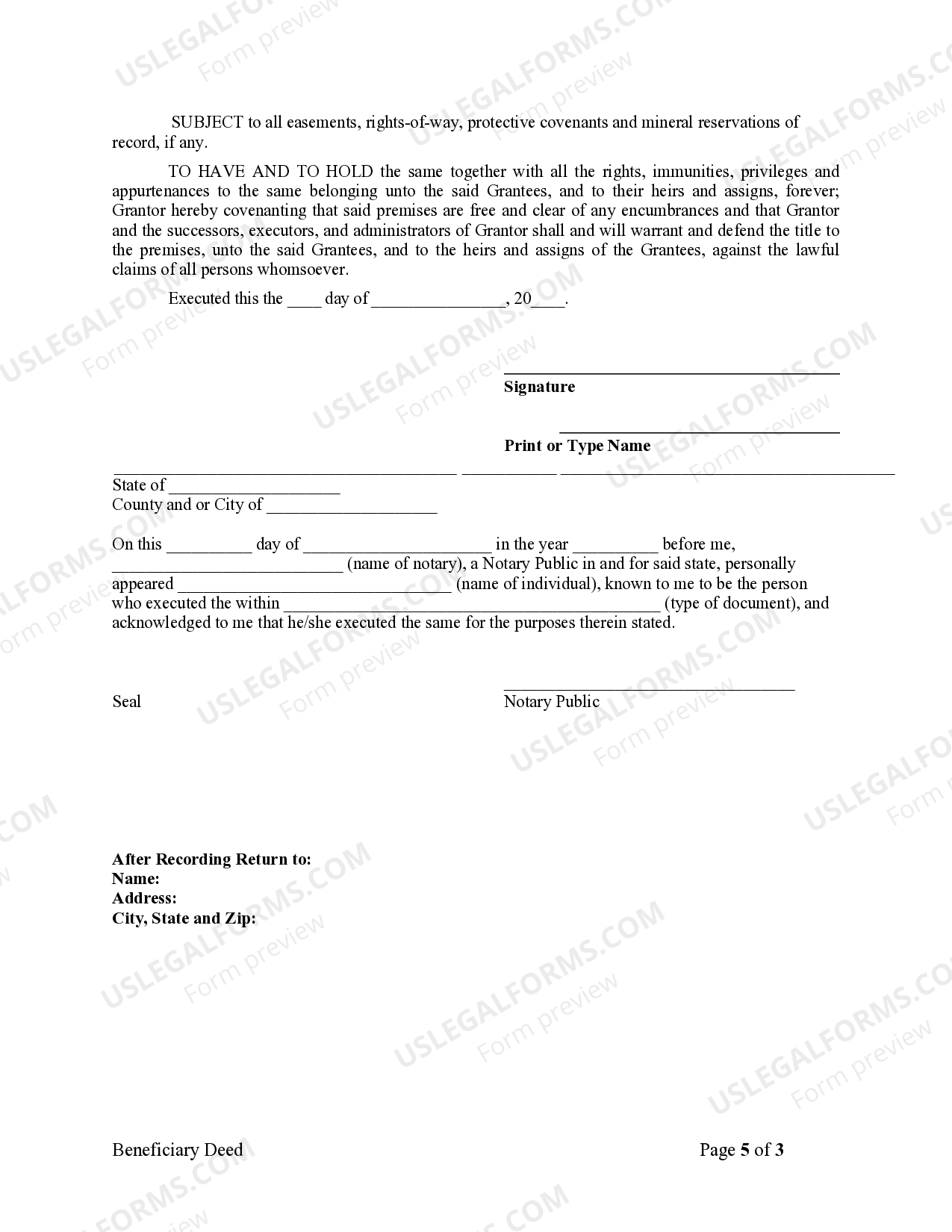 Missouri Transfer on Death Deed or TOD Printable Transfer Of Death