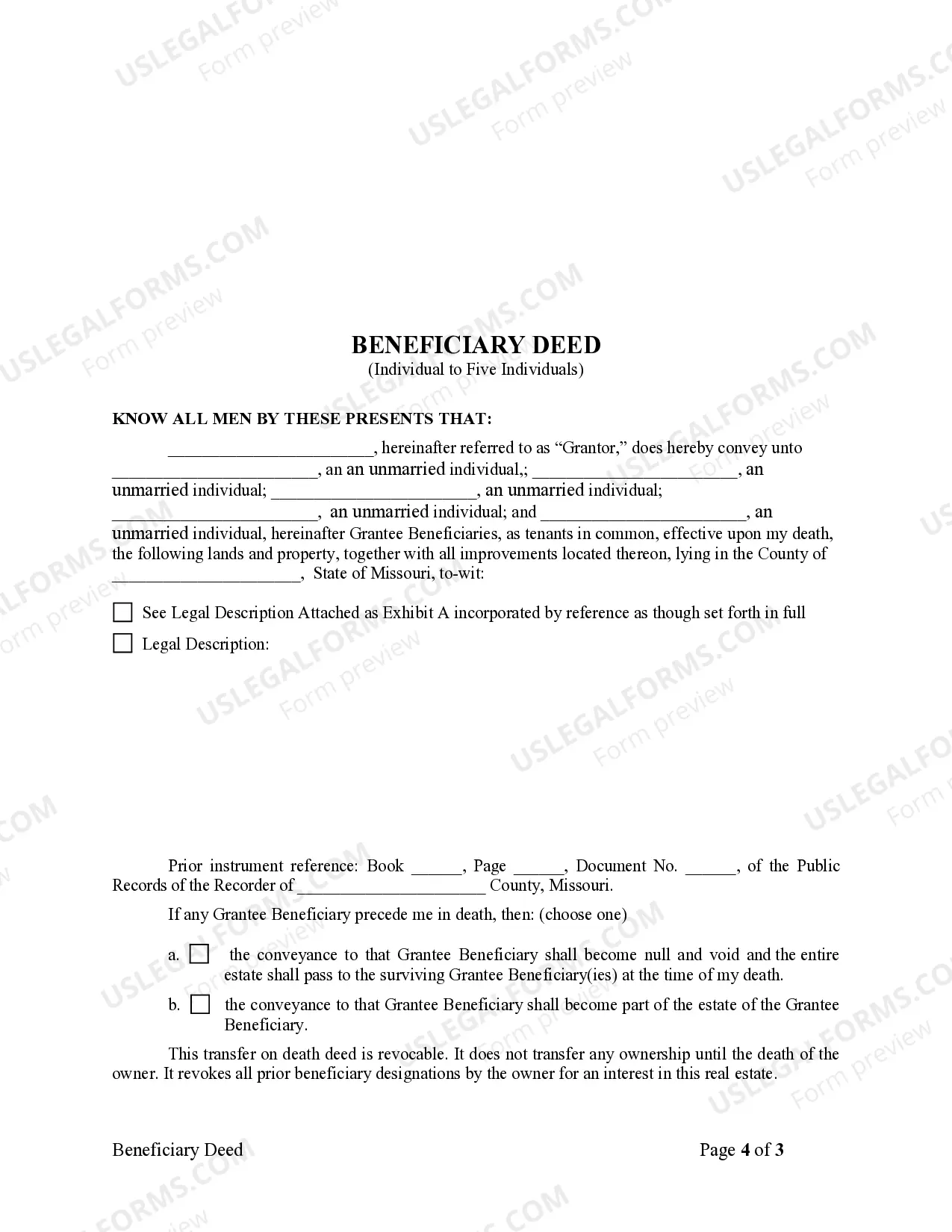 Preview Transfer on Death Deed or TOD - Beneficiary Deed for Individual to Five Individuals