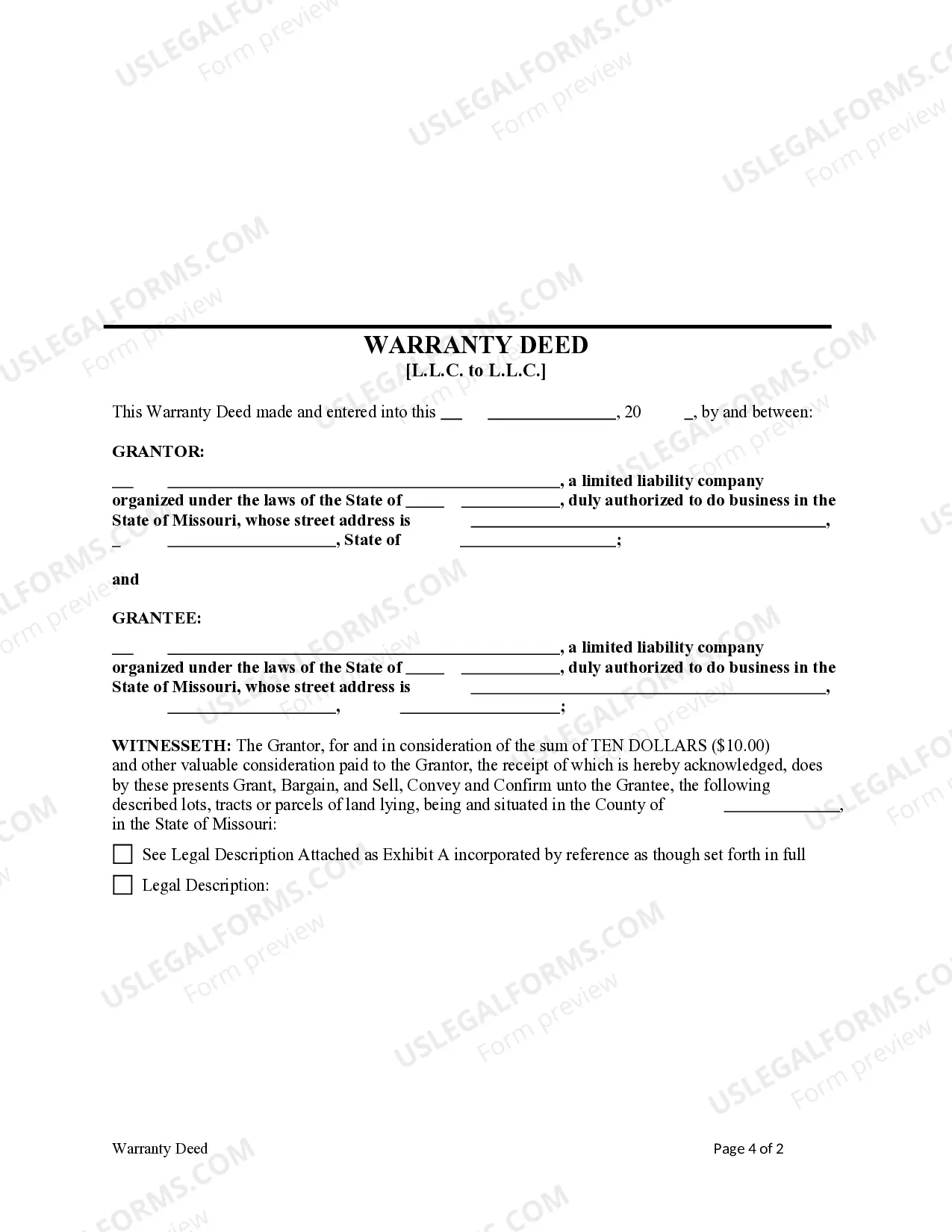 Preview Warranty Deed from an Limited Liability Company to a Limited Liability Company