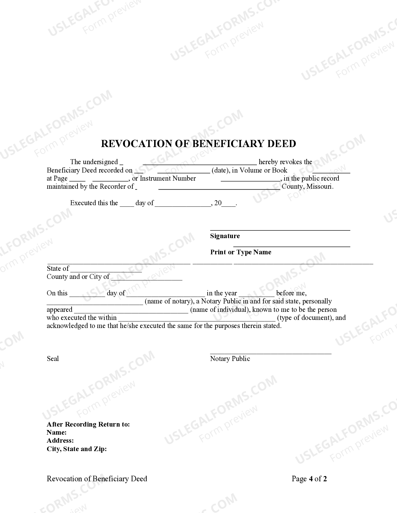 Missouri Revocation of Transfer on Death or TOD How To Change Tod On Car Title In Missouri