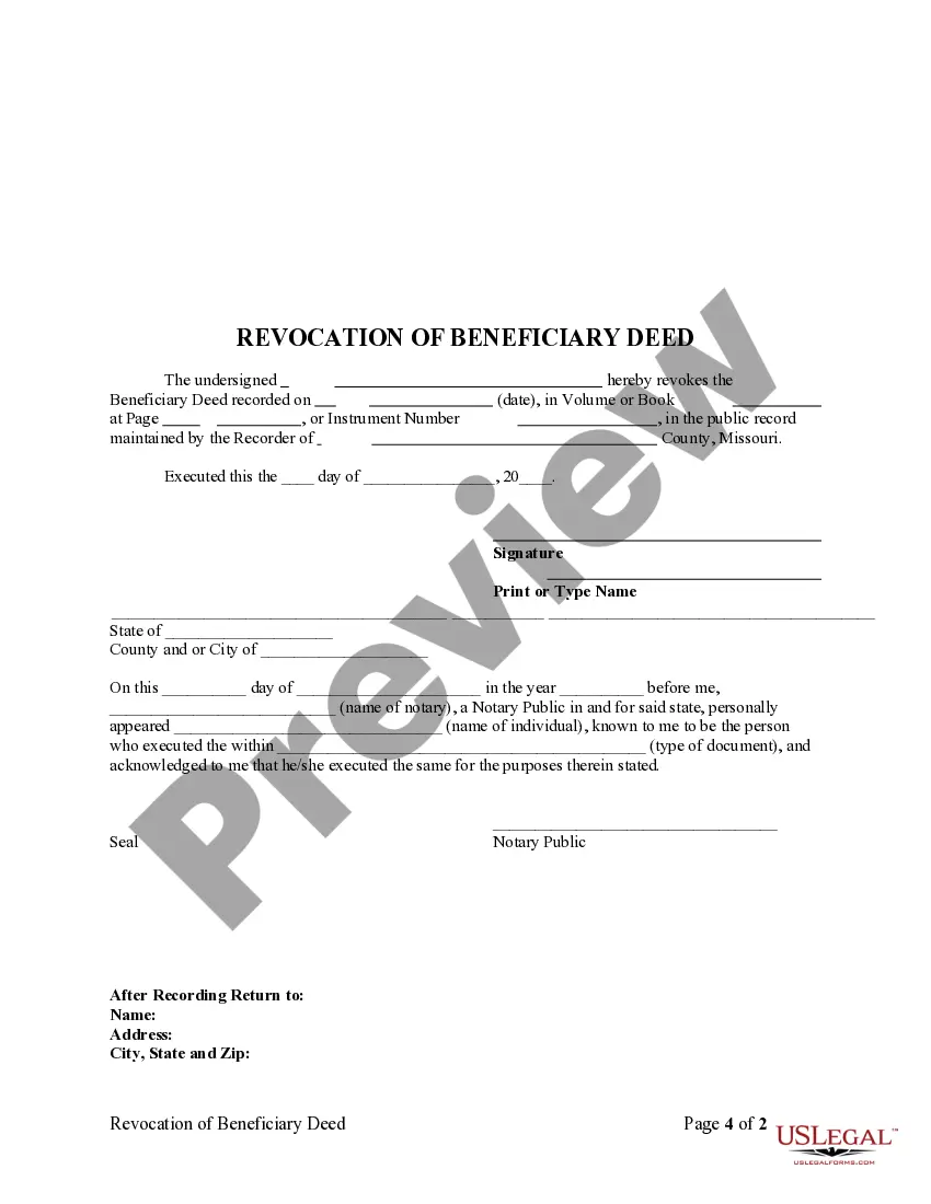 Preview Revocation of Transfer on Death or TOD - Beneficiary Deed
