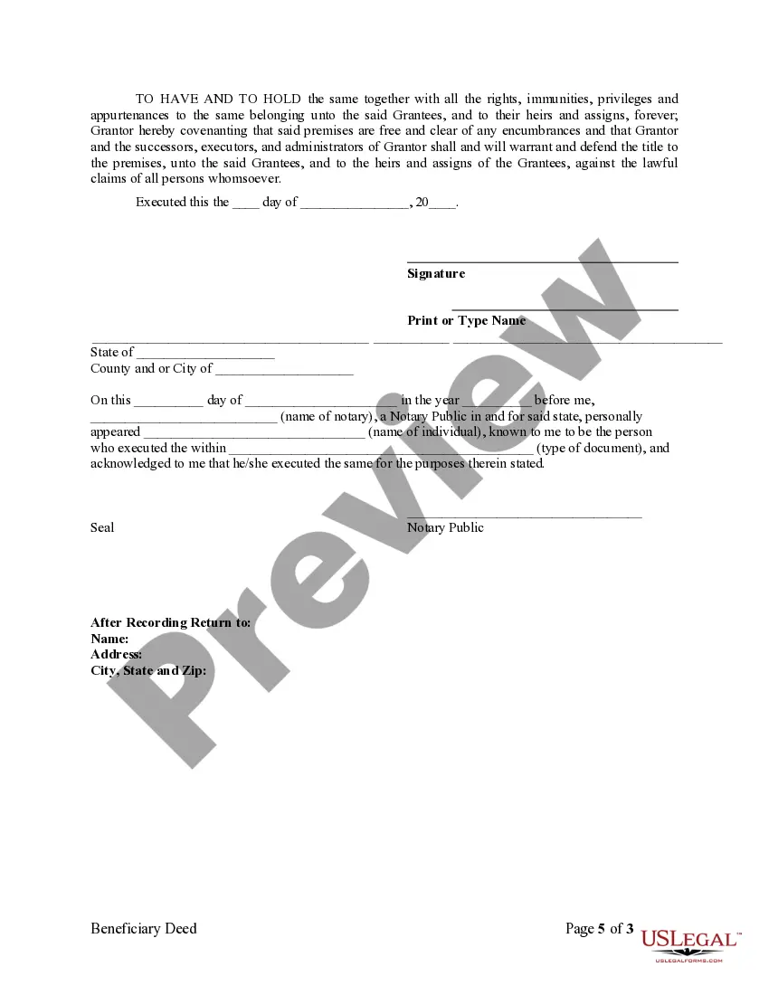 Preview Transfer on Death Deed or TOD - Beneficiary Deed for Individual to Three Individuals