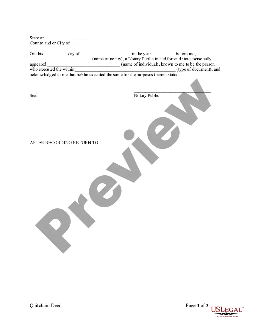 Preview Quitclaim Deed from One Individual to Three Individuals