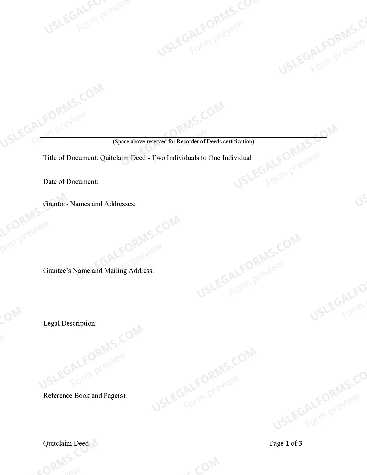 Preview Quitclaim Deed from Two Individual Grantors to an Individual Grantee