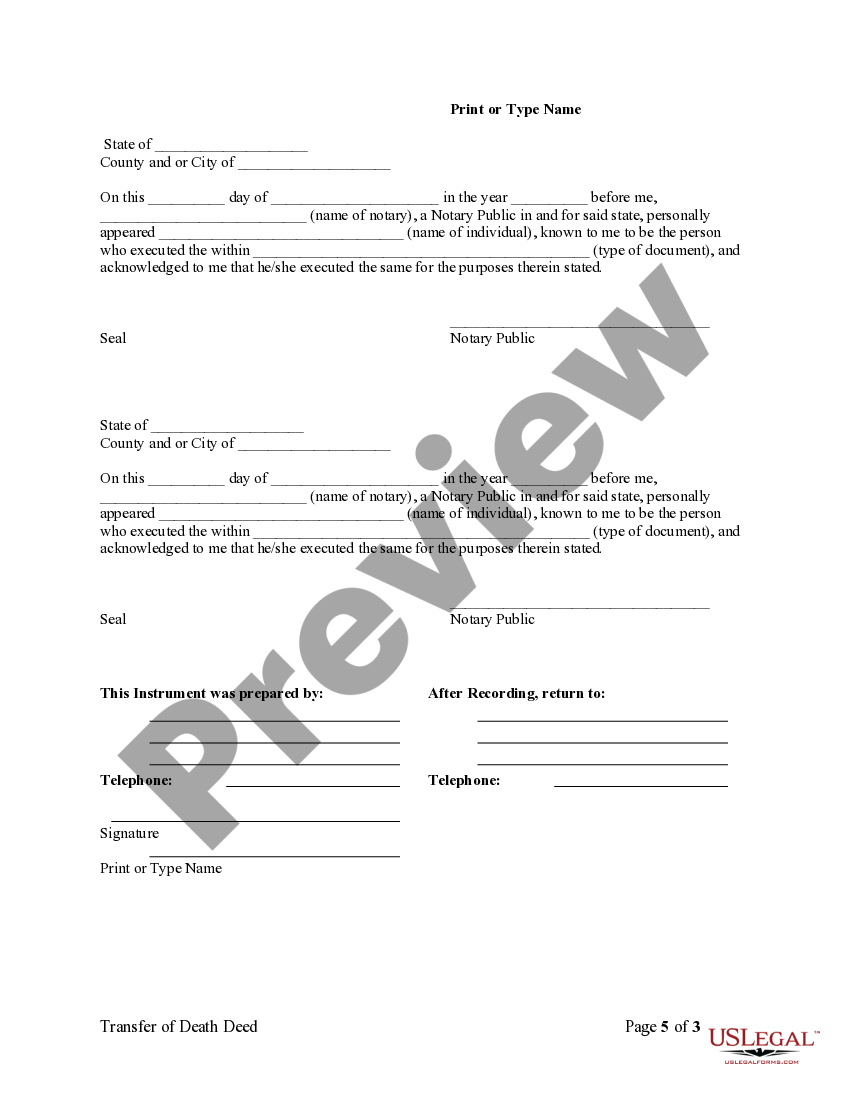 Missouri Transfer on Death Deed or TOD Beneficiary Deed from Husband