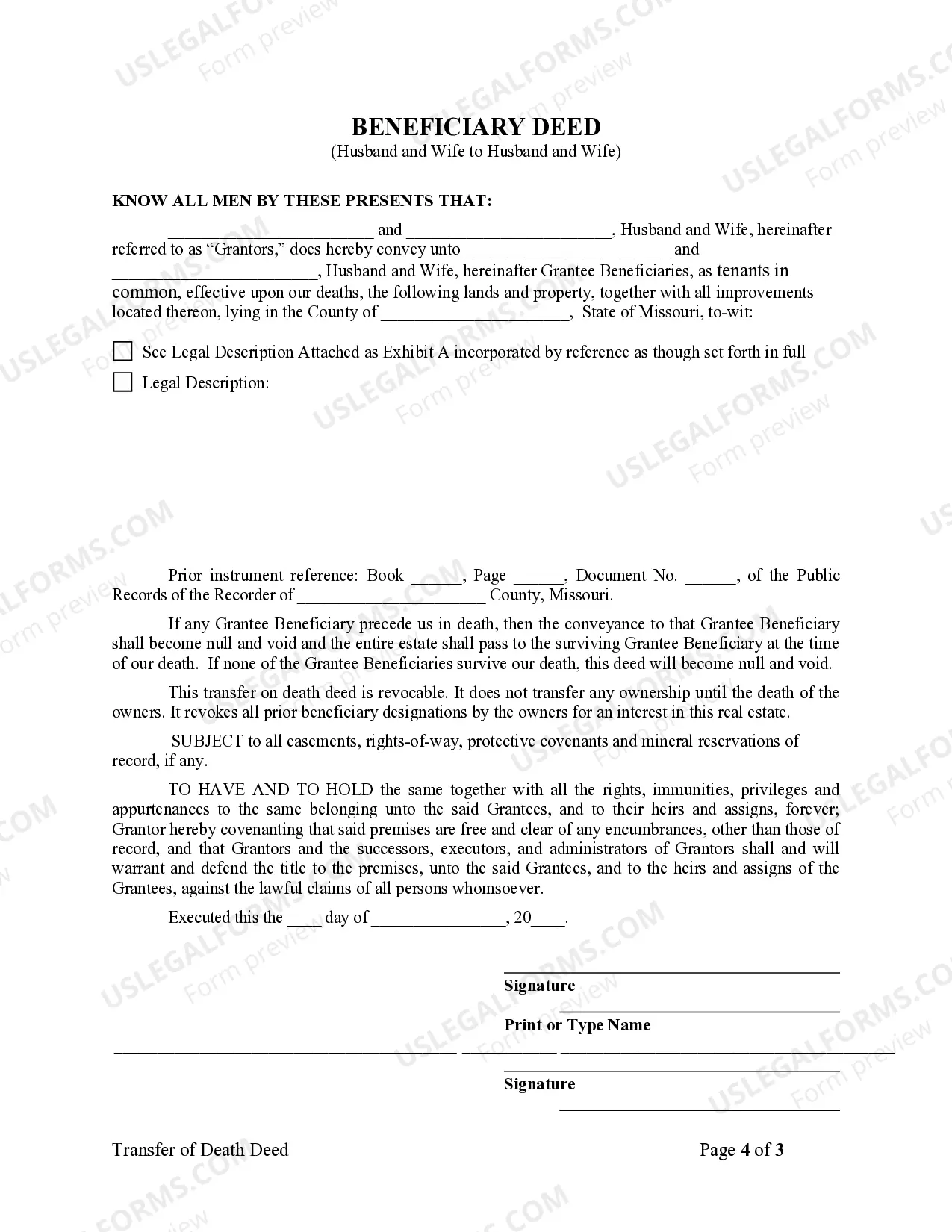 Preview Transfer on Death Deed or TOD - Beneficiary Deed from Husband and Wife to Husband and Wife