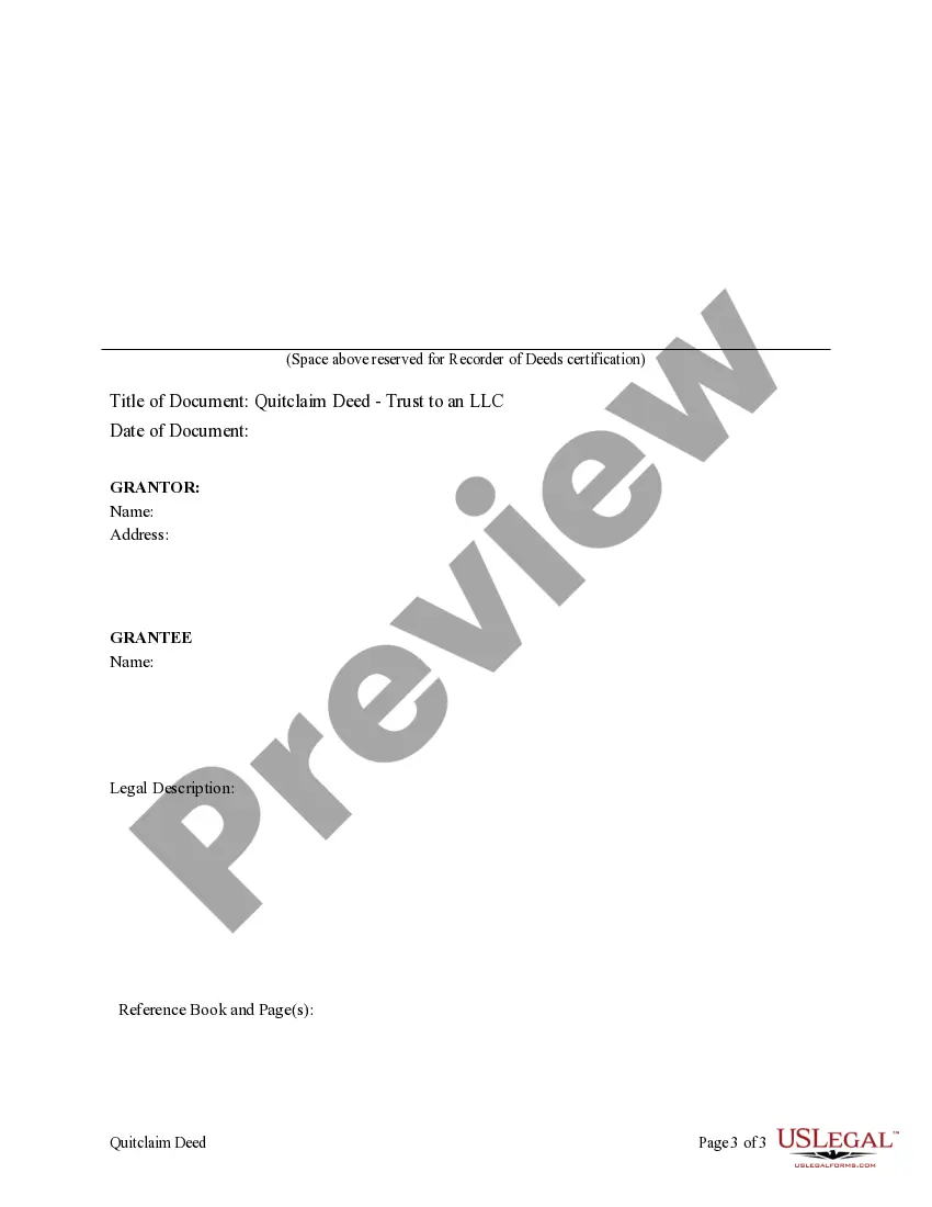Preview Quitclaim Deed from Trust, Acting Through Corporate Trustee to Limited Liability Company