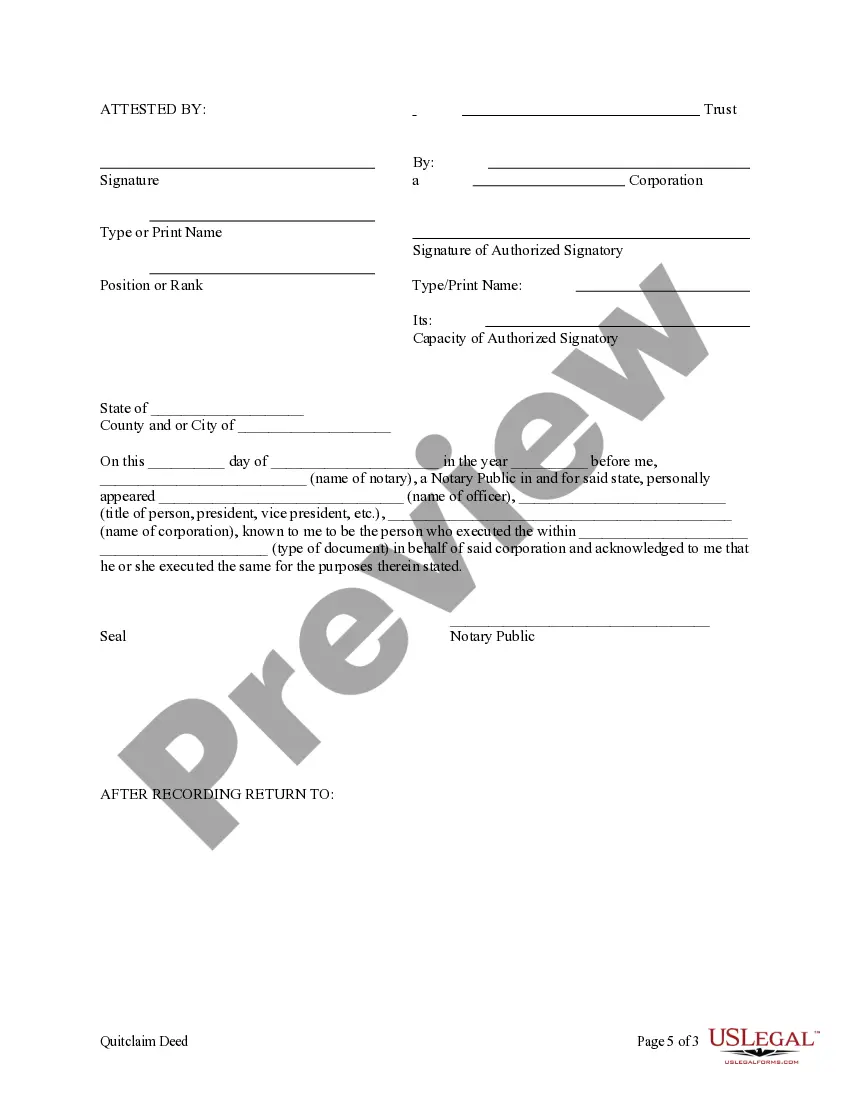 Preview Quitclaim Deed from Trust, Acting Through Corporate Trustee to Limited Liability Company