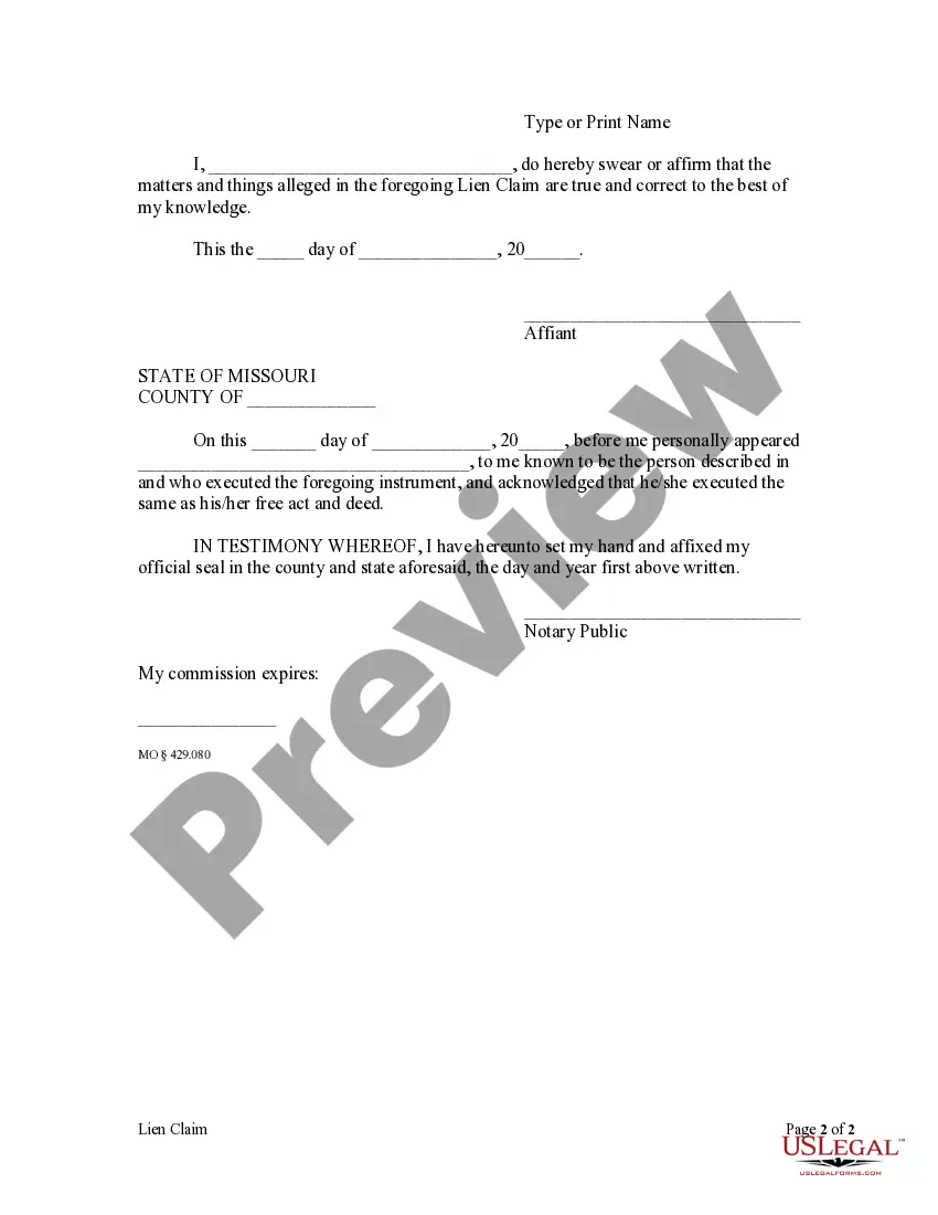 Preview Lien Claim - Individual