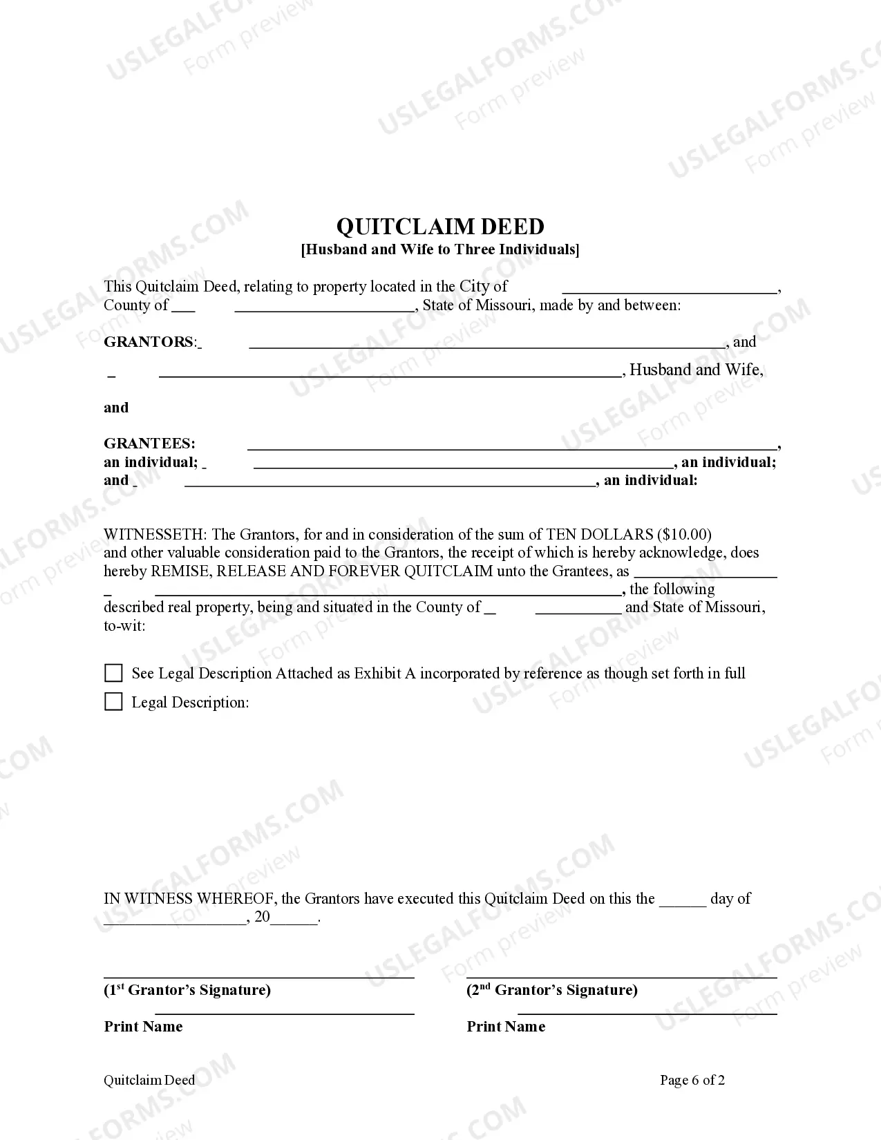 Preview Quitclaim Deed - Husband and Wife to Three Individuals