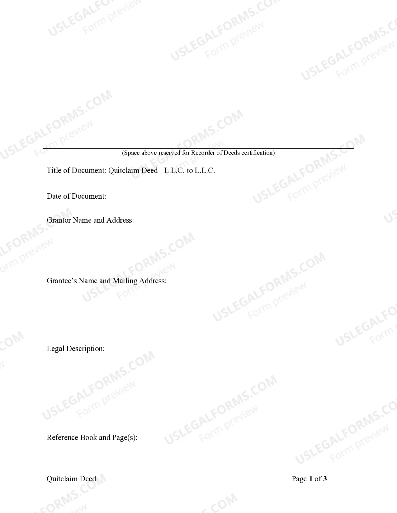 Preview Quitclaim Deed from Limited Liability Company to Limited Liability Company