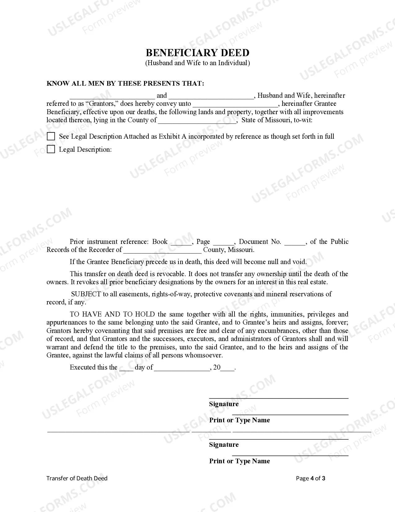 Preview Transfer on Death Deed or TOD - Beneficiary Deed - Husband and Wife to an Individual