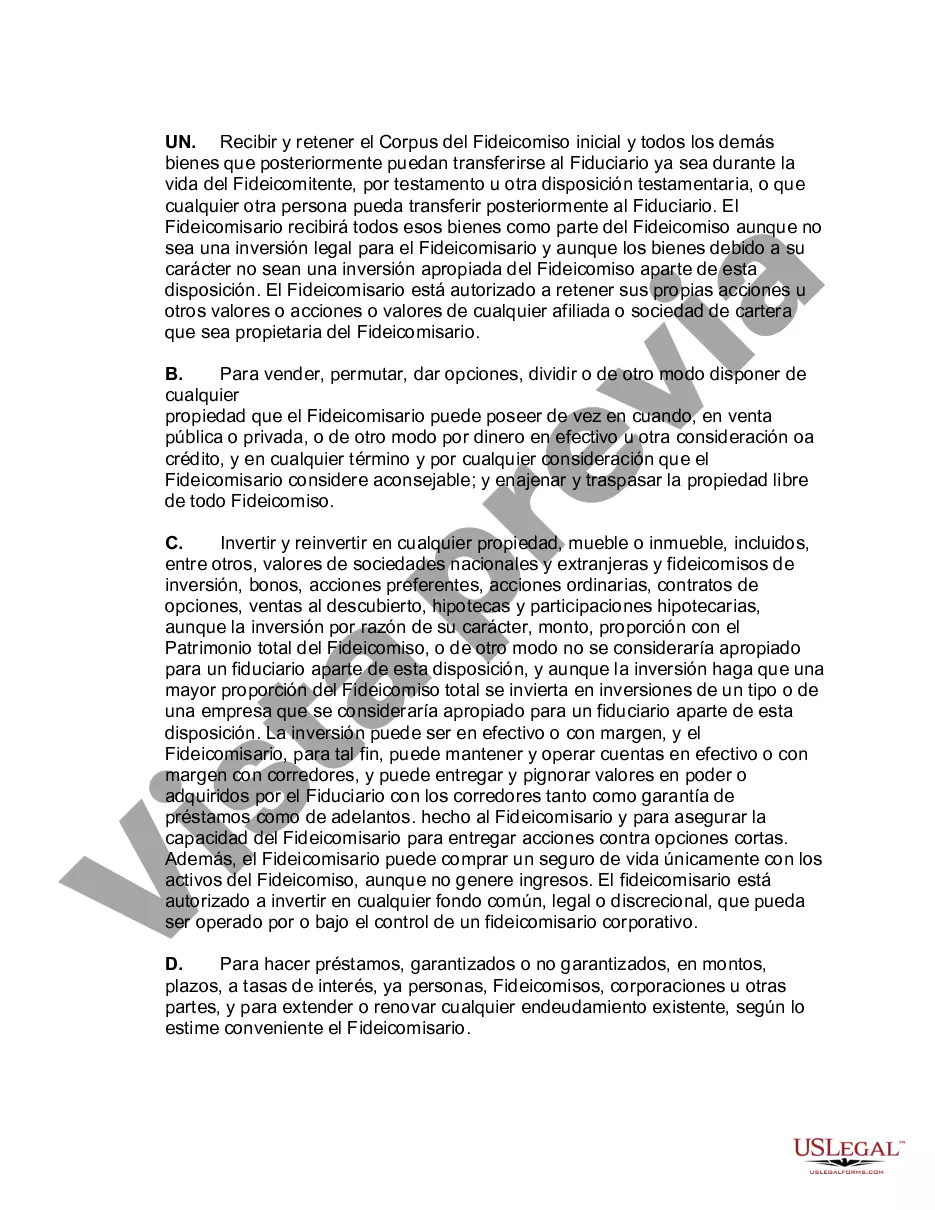 Preview Fideicomiso irrevocable autoestablecido para el beneficio de por vida del fideicomitente con poder de invasión en el fideicomitente