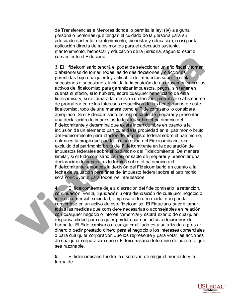 Preview Fideicomiso irrevocable autoestablecido para el beneficio de por vida del fideicomitente con poder de invasión en el fideicomitente