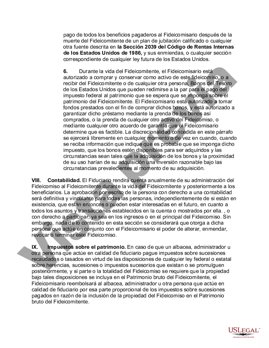 Preview Fideicomiso irrevocable autoestablecido para el beneficio de por vida del fideicomitente con poder de invasión en el fideicomitente