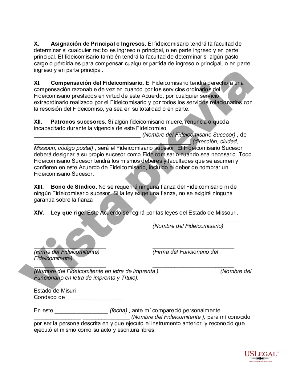 Preview Fideicomiso irrevocable autoestablecido para el beneficio de por vida del fideicomitente con poder de invasión en el fideicomitente