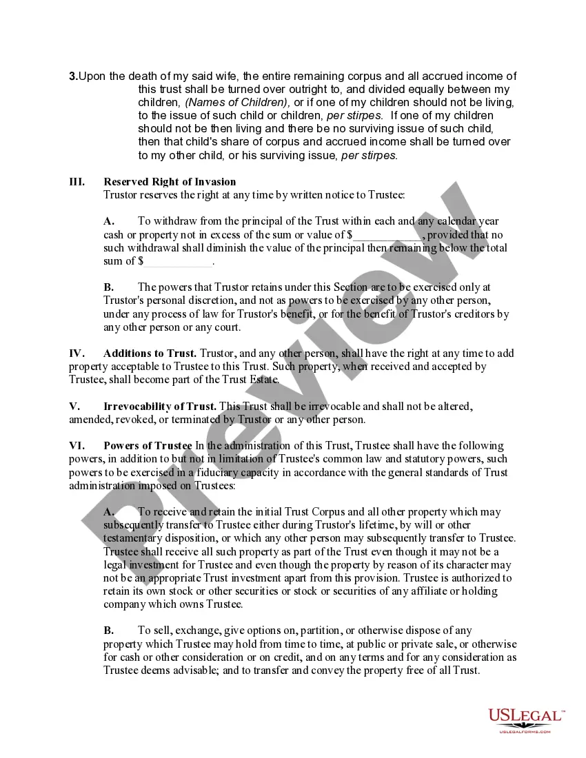 Preview Self-Settled Irrevocable Trust for Lifetime Benefit of Trustor with Power of Invasion in Trustor