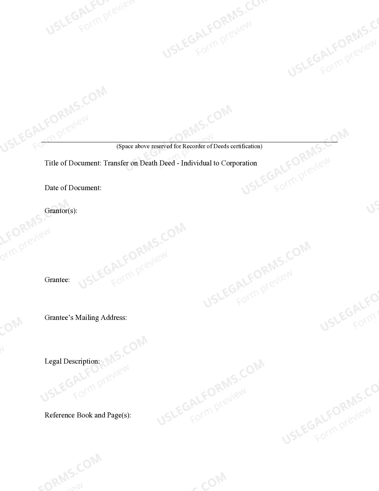 Preview Transfer on Death Deed or TOD - Individual to Corporation