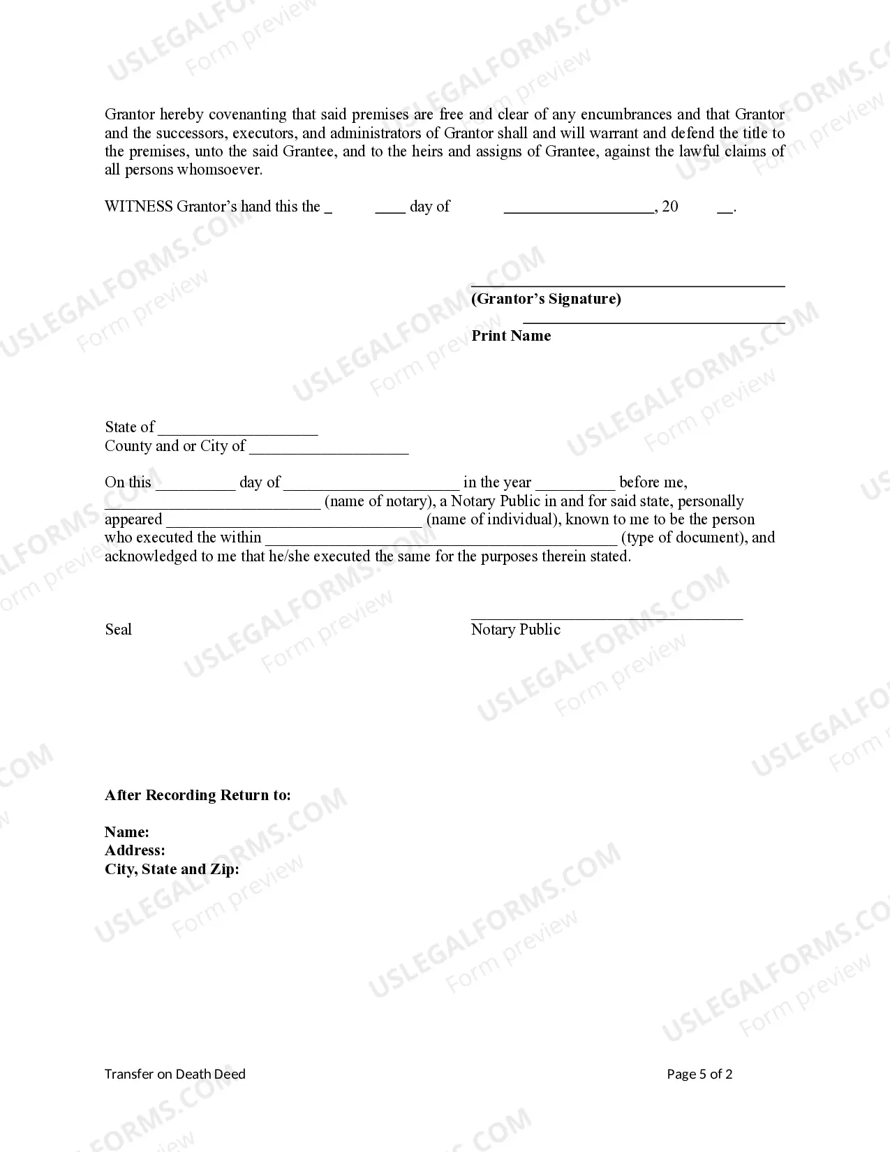 Preview Transfer on Death Deed or TOD - Individual to Corporation