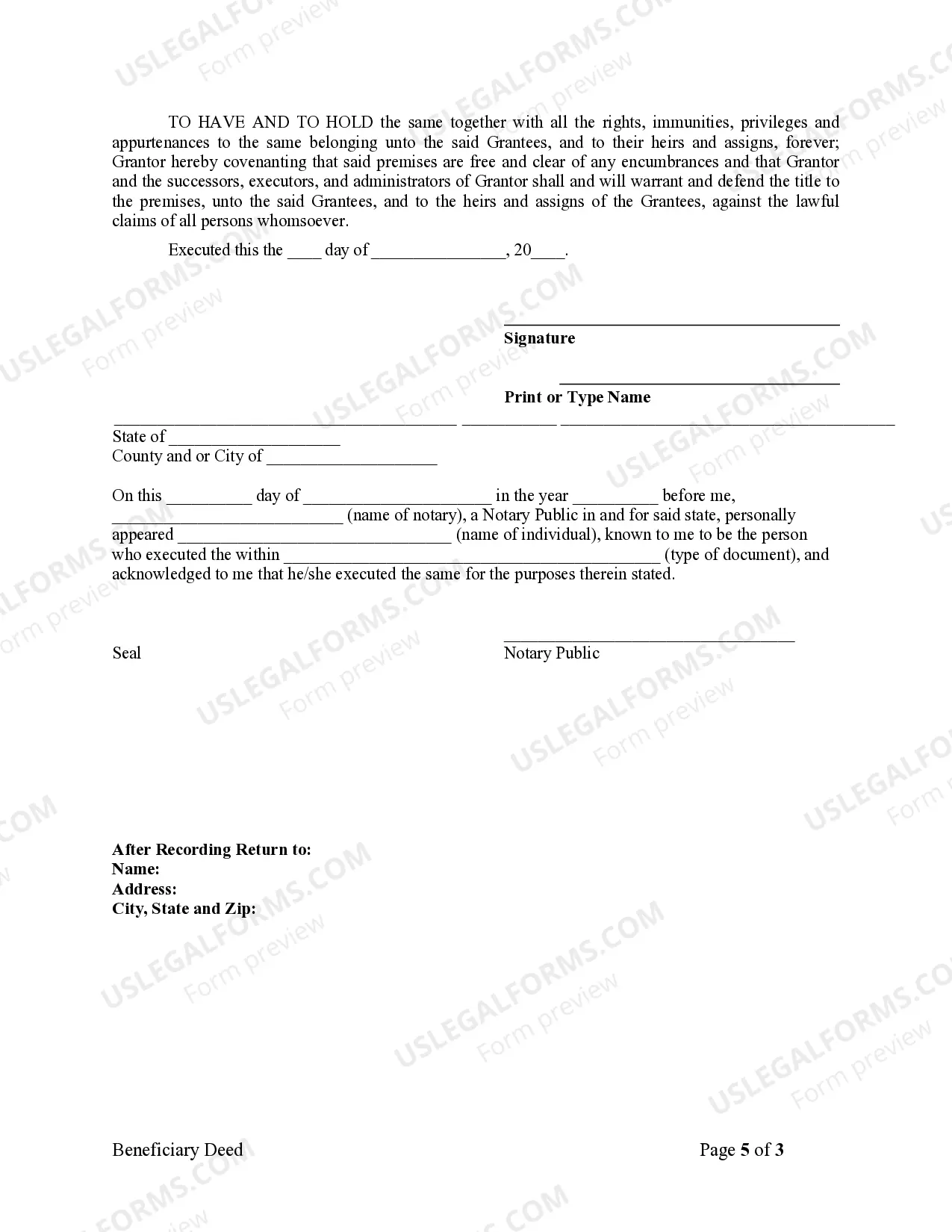 Preview Beneficiary Deed or TOD - Transfer on Death Deed from an Individual to Four Individuals