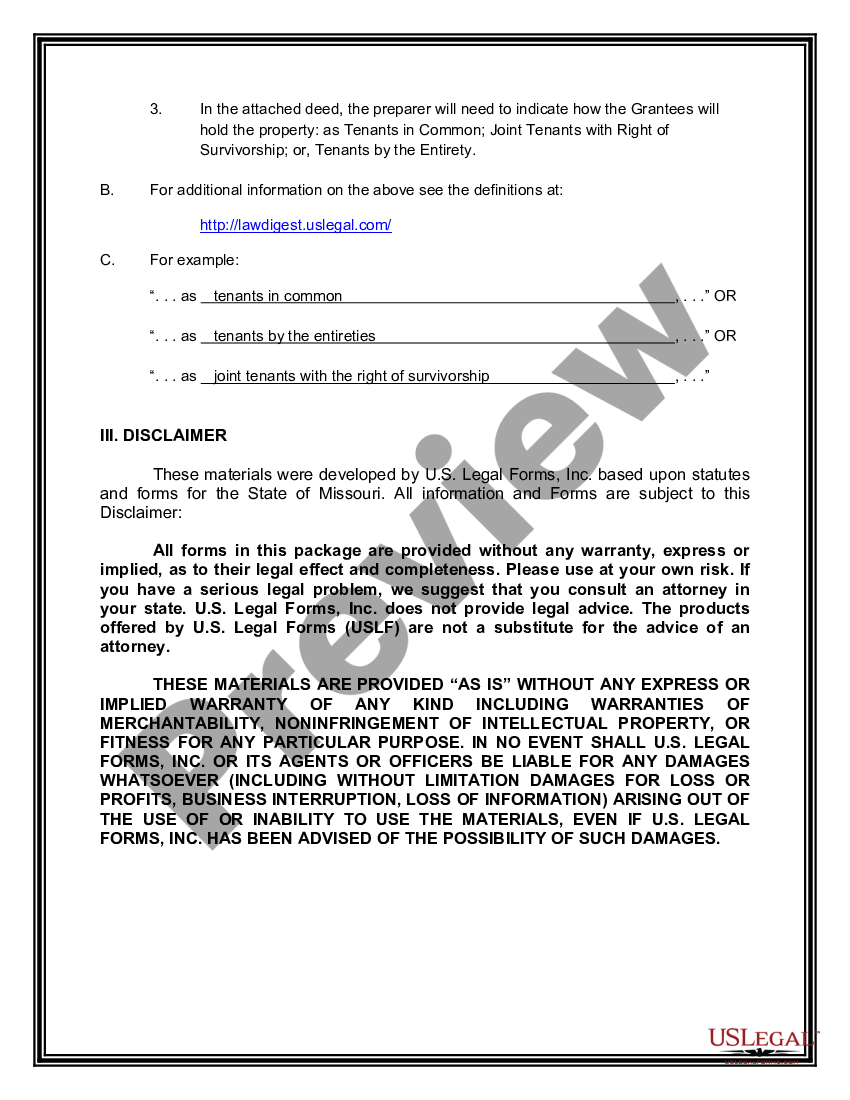 Missouri Quitclaim Deed From A Trust To A Husband And Wife Us Legal Forms 6254